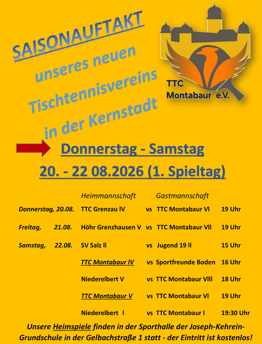 1. Spieltag des TTC Montabaur Saison 2026/2027